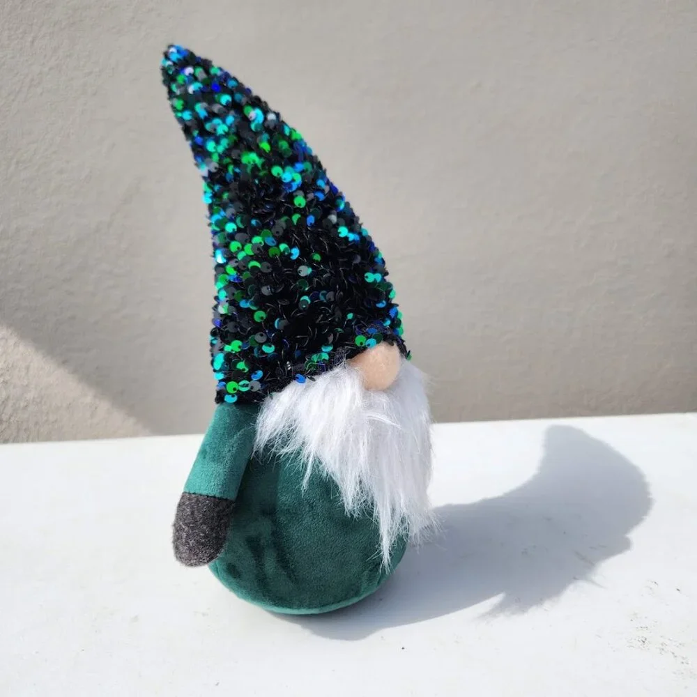 Christmas Decor Sequined Hat Gnome Green Weighted Plush Stuffed Animal Plushie N